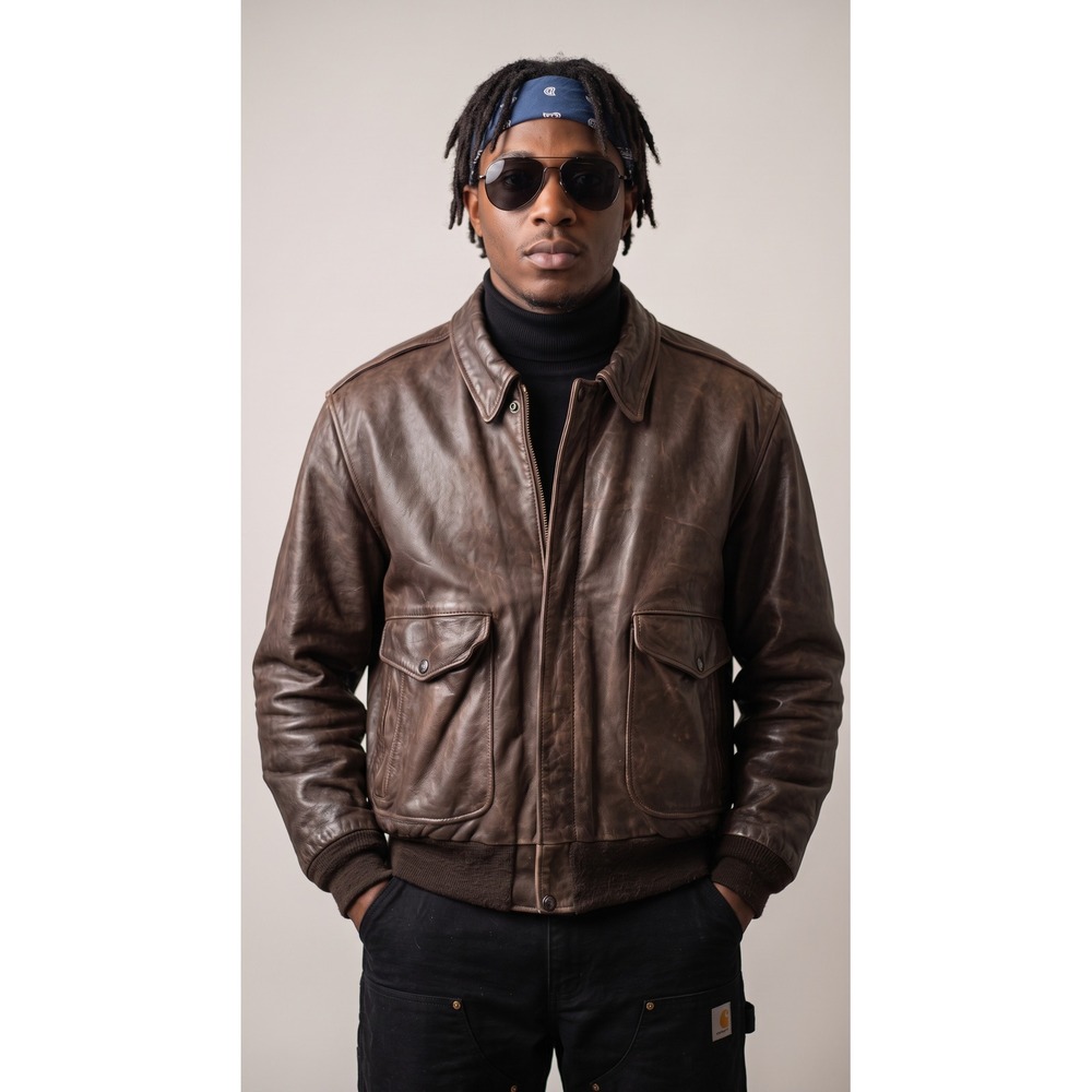 VTG Schott NYC IS 674 MS Flight Jacket Brown Leather Bomber Mens 46 Made in USA